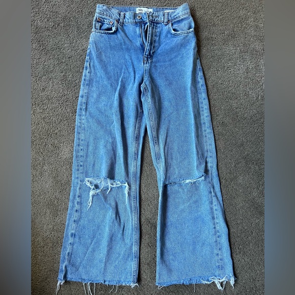 Zara Denim - Zara The 90's Full Length Distressed Knee Jeans Raw Hem High Rise Women’s Size 2